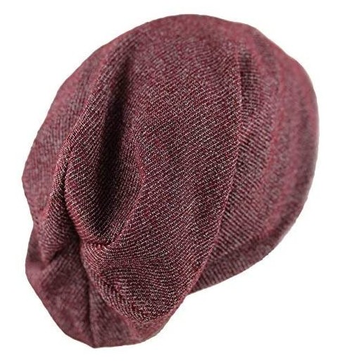 Skullies & Beanies Unisex Heather Tweed/Solid Fleece Lined Slouchy Long Beanie Warm Hat - Burgundy - CJ12LWW3X8H $12.37