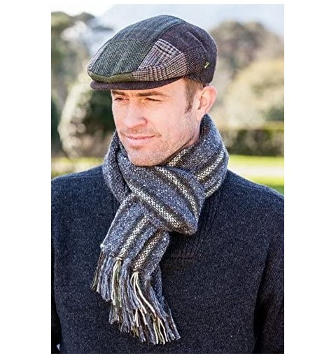 Newsboy Caps Men's Flat Cap Patchwork 100% Wool Earthtones Made in Ireland - CA127MEJ329 $47.30