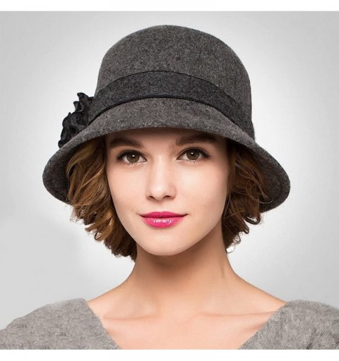 Fedoras Women's Wool Felt Flowers Church Bowler Hats - Dark Gray - CQ1293EZS5H $25.00