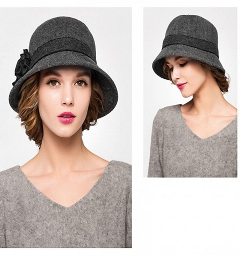 Fedoras Women's Wool Felt Flowers Church Bowler Hats - Dark Gray - CQ1293EZS5H $25.00