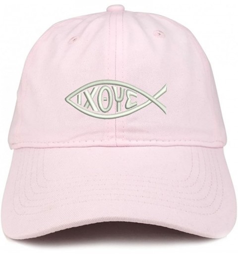 Baseball Caps Ichthus Fish Symbol Embroidered Brushed Cotton Dad Hat Ball Cap - Light Pink - CJ180D9CZGM $18.38
