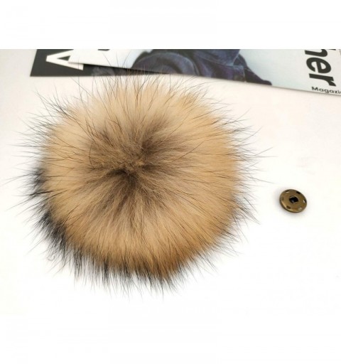 Skullies & Beanies 5" Real Raccoon Fur Pom Pom with Press Snap Button for Knitted Hat Beanie Hats- Detachable (Brown) - Brown...