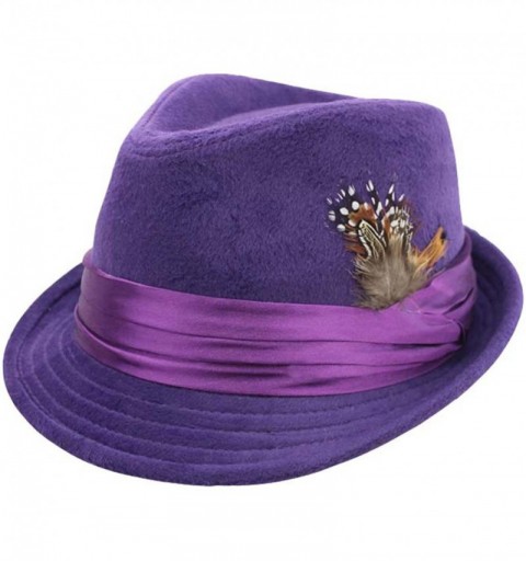 Fedoras Purple Wool Felt Fedora Hat with Feather Trim - CB17YLQT78G $17.07