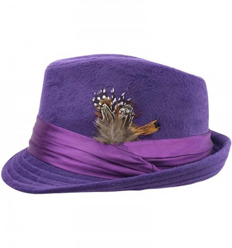 Fedoras Purple Wool Felt Fedora Hat with Feather Trim - CB17YLQT78G $17.07