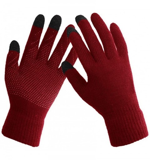 Skullies & Beanies Winter Gloves Women Touch Screen Warm Ski Snow Knit Gloves Outdoor Mittens - Burgundy - C9186ZGKL98 $12.29