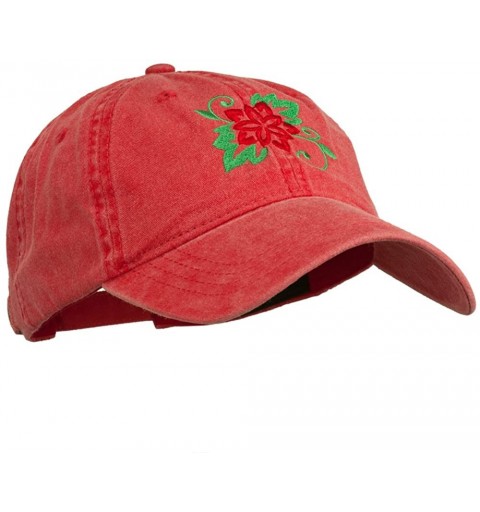 Baseball Caps Christmas Poinsettia Flower Embroidered Washed Dyed Cap - Red - C011P5HZ811 $26.26