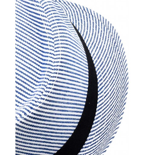 Fedoras Unisex Cotton Pinstripe Stingy Short Brim Fedora Hat Gangster Cuban Style Cap Spring Summer - Blue - CC18NAT7LXC $12.90