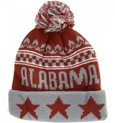 Skullies & Beanies Alabama Adult Size Winter Knit Beanie Hats - Gray/Crimson Stars - CW17WZDTQ8Y $13.17