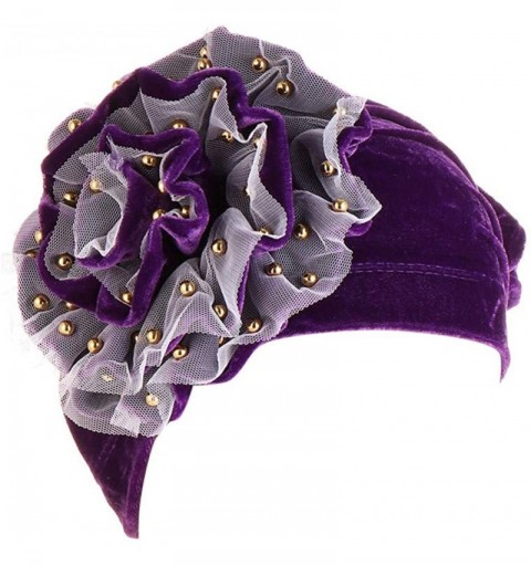 Skullies & Beanies Muslim Hat Pleated Twist Turbans for Women African Printing India Chemo Cap Hairwrap Headwear - Purple-a -...