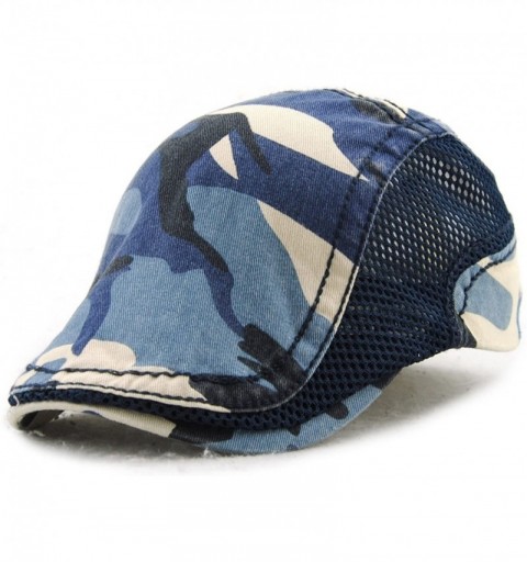 Newsboy Caps Men's Knitted Wool Duckbill Hat Warm Newsboy Flat Scally Cap - Dark Blue-with Side Mesh - C517YCL9KN4 $12.98