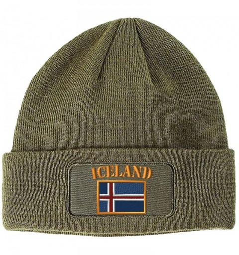 Skullies & Beanies Patch Beanie for Men & Women Iceland Flag Embroidery Skull Cap Hats 1 Size - Olive Green - CI186HDM6CI $20.23
