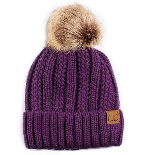 Skullies & Beanies Exclusive Knitted Hat with Fuzzy Lining with Pom Pom - Purple - CO18564RK2O $14.45