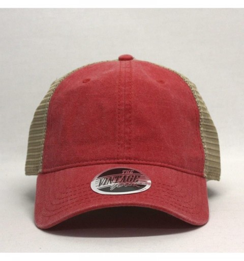 Baseball Caps Vintage Washed Cotton Soft Mesh Adjustable Baseball Cap - Red/Red/Khaki - CH189WGORXG $12.74