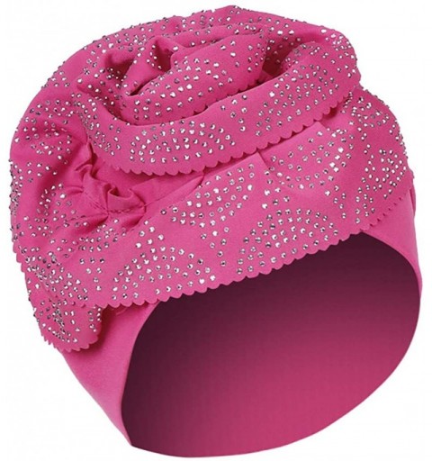Skullies & Beanies Head Wraps for Women- Chemo Turban Hats Flower Stretchy Turban Brim Cap Pile Vintage Turban - Hot Pink - C...