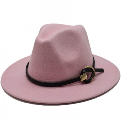 Fedoras Fedoras Hats for Women Men Felt Metal Belt Trilby Hats Wide Brim Adjustable Fedora Jazz Hat Caps - Pink - CA18NKY6CRX...