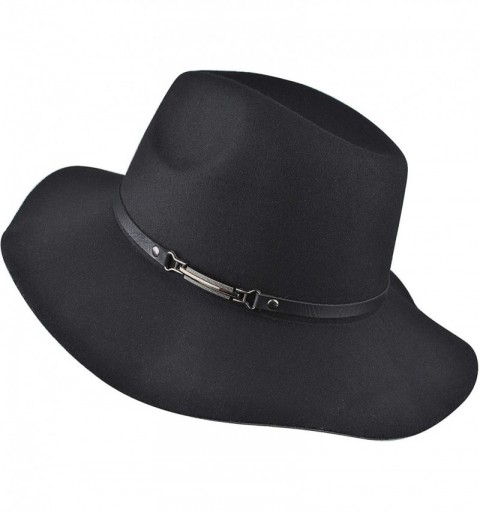 Fedoras Womens Felt Fedora Hat- Wide Brim Panama Cowboy Hat Floppy Sun Hat for Beach Church - Black 4 - C118UQ87E2T $14.92