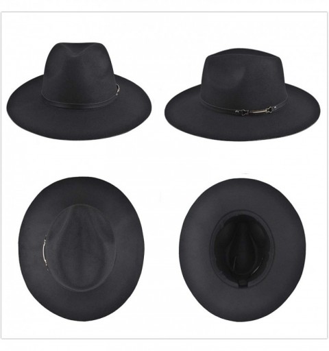 Fedoras Womens Felt Fedora Hat- Wide Brim Panama Cowboy Hat Floppy Sun Hat for Beach Church - Black 4 - C118UQ87E2T $14.92