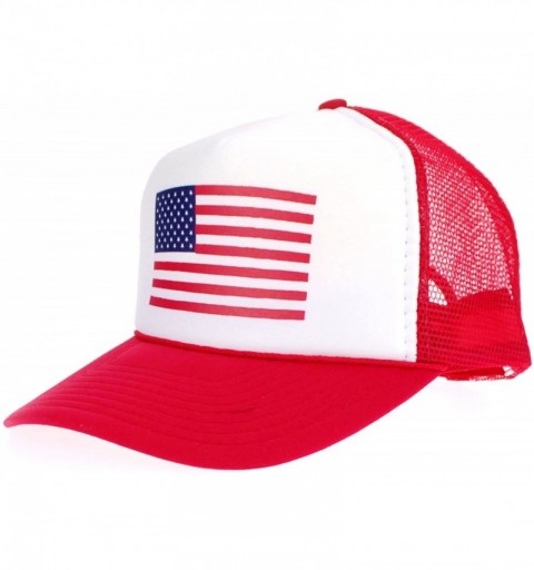 Baseball Caps American Flag Patriotic USA Classic 5 Panel Mesh Snap Back Trucker Hat - Red - CT11S4KH5OJ $12.40