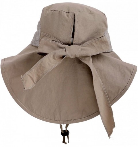 Sun Hats Women's Large Foldable/Roll Up Canvas Sun Hat w/UPF 50+ & Bow Decoration - Khaki - C2180ANEZUE $15.09