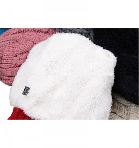 Skullies & Beanies Women's Faux Fur Pom Pom Fleece Lined Knitted Slouchy Beanie Hat Cap - Black - C71299E6337 $27.48