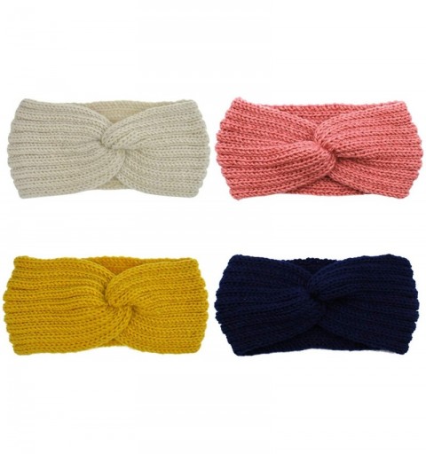 Headbands Crochet Turban Headband for Women Warm Bulky Crocheted Headwrap - 4 Pack Crochet Cross - CO18KQAMTKZ $25.96