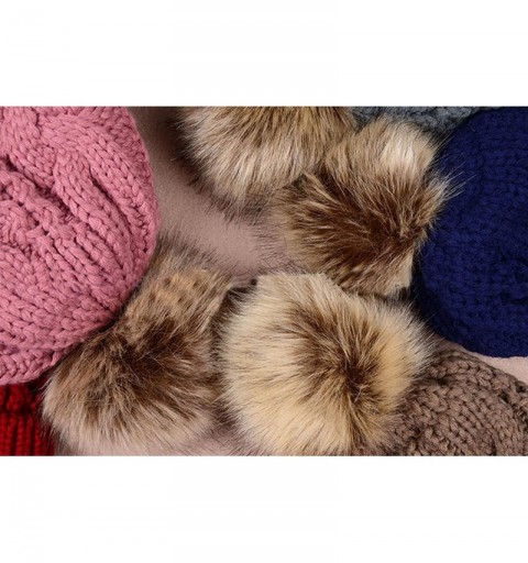 Skullies & Beanies Women's Faux Fur Pom Pom Fleece Lined Knitted Slouchy Beanie Hat Cap - Black - C71299E6337 $27.48