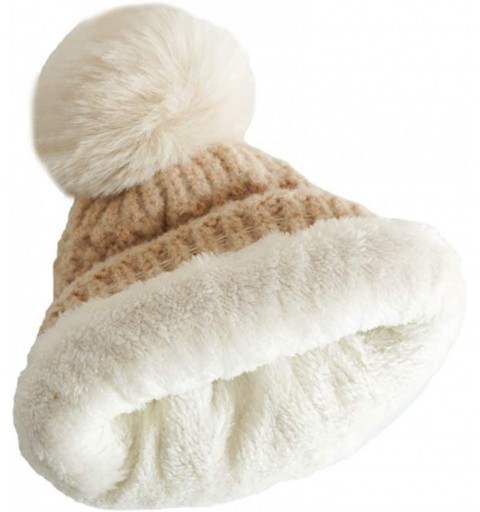 Skullies & Beanies Women Beanie Hat Scarf Set Winter Hat Pom Pom Thick Warm Knitted Skullcaps Outdoor Ski Snowboard - Beige -...