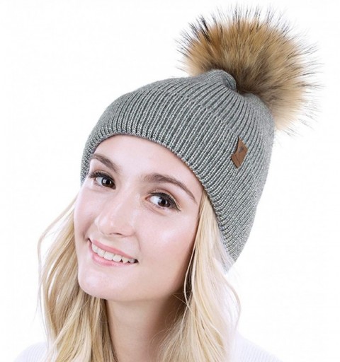 Skullies & Beanies Winter Knit Hat Warm Slouchy Beanie Hat Pom Pom Hat Ski Cap for Women and Girl - Grey - CQ18TK4SDCL $18.42
