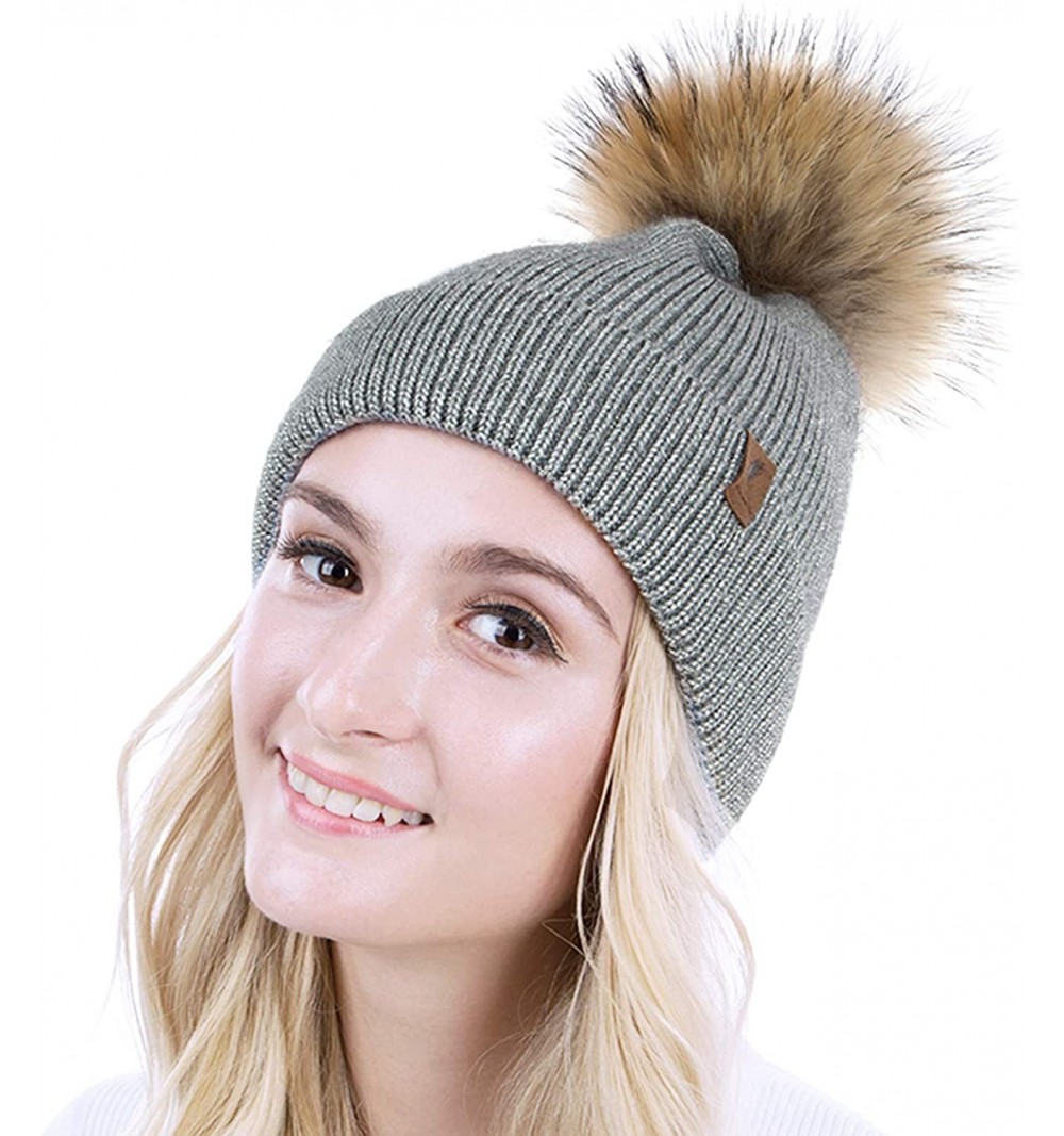 Skullies & Beanies Winter Knit Hat Warm Slouchy Beanie Hat Pom Pom Hat Ski Cap for Women and Girl - Grey - CQ18TK4SDCL $10.84