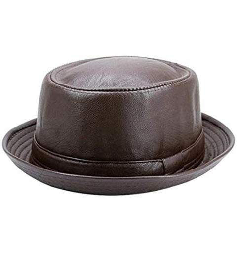 Fedoras Classic Fedora Hat for Men Waterproof Leather Unisex Timeless Casual Retro Jazz Hats Pork Pie Hat - Brown - C11945XL0...