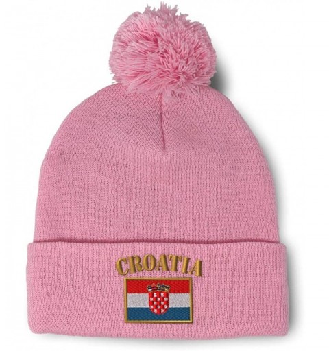 Skullies & Beanies Winter Pom Pom Beanie for Men & Women Croatia Flag Embroidery Skull Cap Hat - Soft Pink - CL18ZH4Y40L $13.85