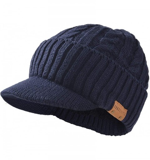 Skullies & Beanies Men Stripe Knit Visor Beanie Hat for Winter - Navy Cable - C418IT3MSLI $15.21