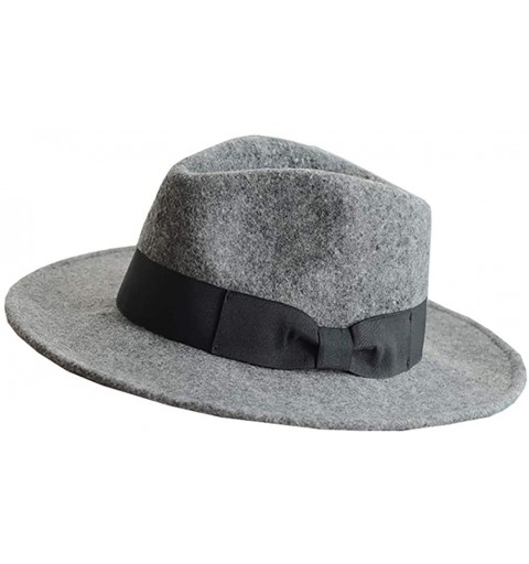 Fedoras Women's 100% Wool Felt Hat Jazz Hat Cowboy Hat with Big Bowknot - Grey - C918A4G7CXZ $28.55