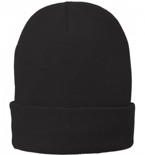 Baseball Caps Port & Company Men's Fleece-Lined Knit Cap - Black - C217YDXU5HO $7.54