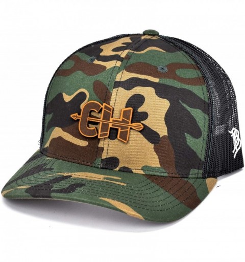 Baseball Caps Cam Hanes CH Leather Patch hat Curved Trucker - Camo - CT18IGQWDZR $26.48