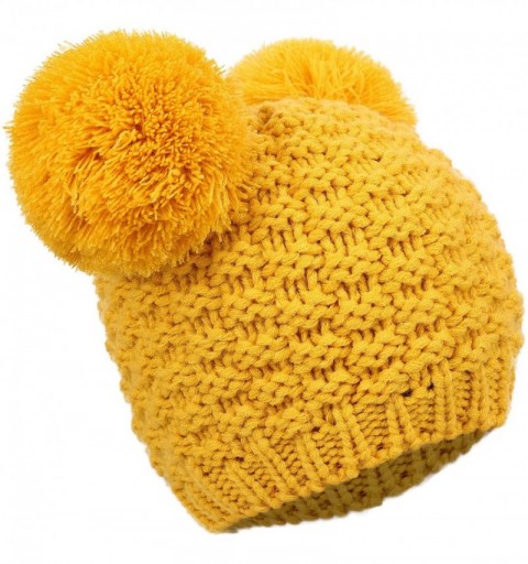 Skullies & Beanies Women's Winter Chunky Knit Beanie Hat w/Double Pompom Ears - Yellow - C118K0KHX22 $10.74
