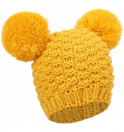 Skullies & Beanies Women's Winter Chunky Knit Beanie Hat w/Double Pompom Ears - Yellow - C118K0KHX22 $10.74