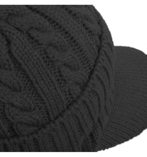 Skullies & Beanies Daily Knit Visor Brim Beanie Hat Fleece Lined Skull Ski Cap - Black With Earflaps - CA18L8S4ZOR $21.02