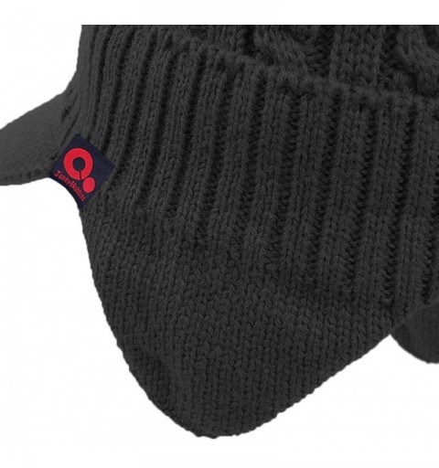 Skullies & Beanies Daily Knit Visor Brim Beanie Hat Fleece Lined Skull Ski Cap - Black With Earflaps - CA18L8S4ZOR $21.02