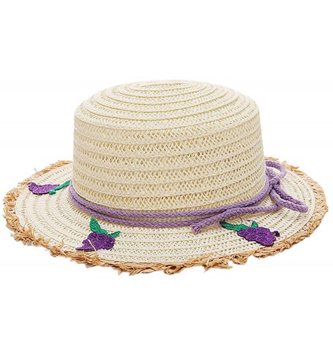 Sun Hats Girls Flower Straw Hat Large Brim Beachwear Sunhat Floral Tea Party Cap - Grape - CS193N2ORTQ $13.27