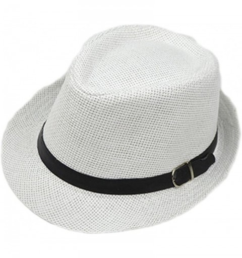 Fedoras Summer Straw Fedora Hat Short Brim Beach Sun Cap - White - CM189Z6ZAYO $15.25