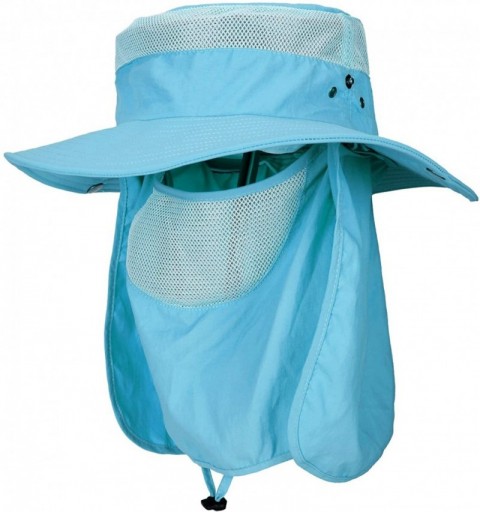 Sun Hats Sun Protection Hat Wide Brim Detachable Neck Face Flap Men & Women UPF 50+ - Sky-blue - CR198XMEUWA $29.44