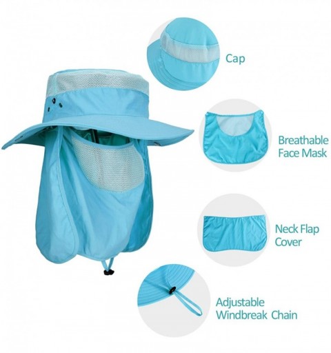 Sun Hats Sun Protection Hat Wide Brim Detachable Neck Face Flap Men & Women UPF 50+ - Sky-blue - CR198XMEUWA $13.13