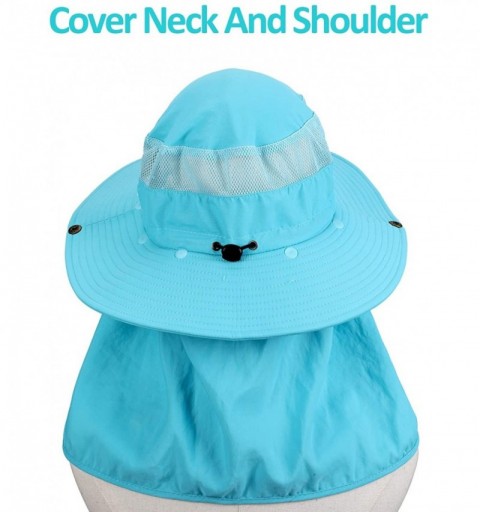 Sun Hats Sun Protection Hat Wide Brim Detachable Neck Face Flap Men & Women UPF 50+ - Sky-blue - CR198XMEUWA $13.13