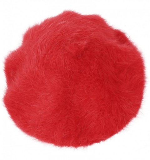 Berets Solid Color Angora French Beret Furry Artist Flat Winter Hat- Red with Tab - CO188YDXSA4 $31.94