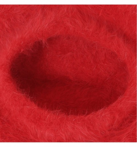 Berets Solid Color Angora French Beret Furry Artist Flat Winter Hat- Red with Tab - CO188YDXSA4 $31.94