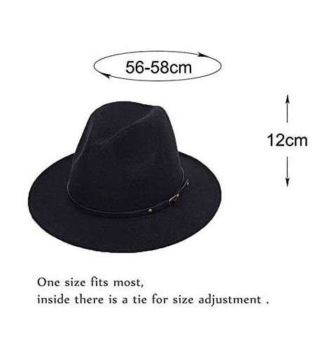 Fedoras Women Lady Vintage Retro Wide Brim Wool Fedora Hat Panama Cap with Belt Buckle - Black - C818A6ZYY52 $13.81