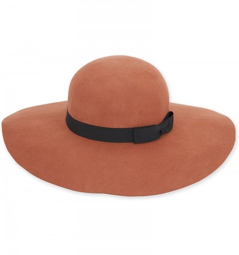 Fedoras Women's Wool Felt Wide Brim Floppy Fedora Hat with Grosgrain Trim 459 - C. Rust - CY127V35EAP $38.97