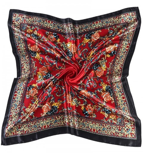Headbands Women 2019 Floral Printed Best gifts Silky Fabric Embroedered Square Scarf Head Wraps - Red 2 - CR12NUW8GZI $22.64