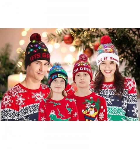 Skullies & Beanies Women Men Ugly Christmas Hats LED Light-up Knitted Beanies Cap for Xmas Party with 6 Colorful Lights - CN1...